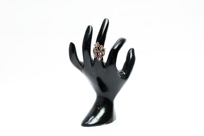 925 Sterling Rose gold multi-layer flower motif Swarovski studded cocktail ring