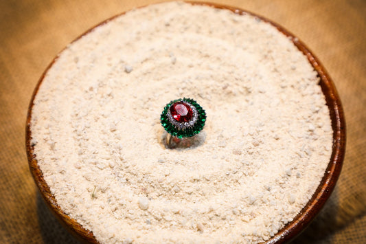 925 Sterling silver Green and Red onyx stone Swarovski studded cocktail ring