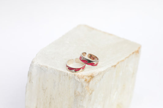 925 sterling silver Italian pink enamel work toe rings