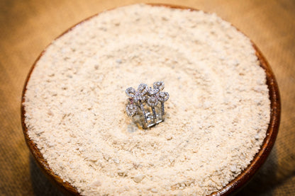 925 Sterling silver multi-layer flower motif Swarovski studded cocktail ring