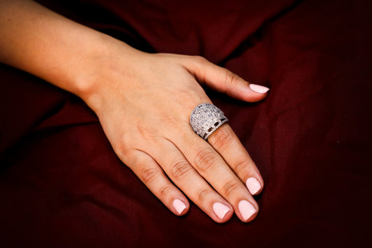 925 Sterling silver DOME shape Swarovski studded big size cocktail ring