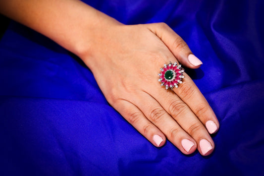 925 Sterling silver Triangular shape Swarovski studded cocktail ring