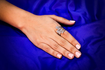 925 Sterling silver multi-layer Swarovski studded swirl cocktail ring band