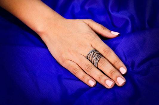 925 Sterling silver 5 layer roll Swarovski studded long cocktail ring