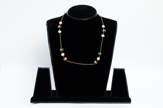 925 SS HAND MADE gold polish WITH natural beads AND fresh water cultured pearls chain