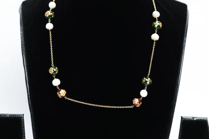 925 SS HAND MADE gold polish WITH natural beads AND fresh water cultured pearls chain