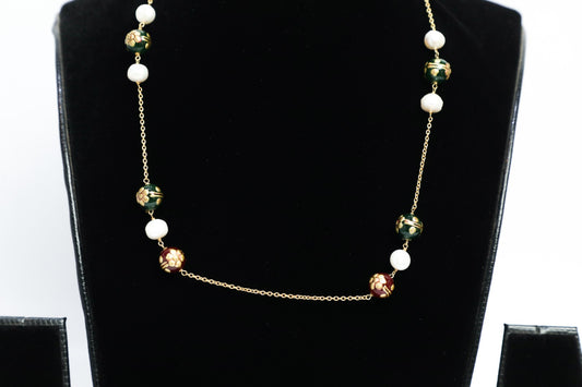 925 SS HAND MADE gold polish WITH natural beads AND fresh water cultured pearls chain