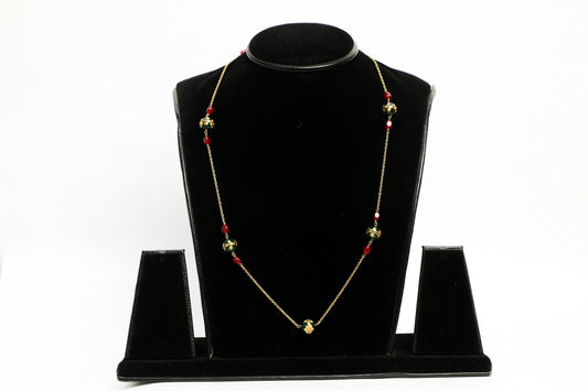 925 SS  HAND MADE gold polish natural red and green beads chain