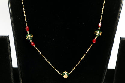 925 SS  HAND MADE gold polish natural red and green beads chain