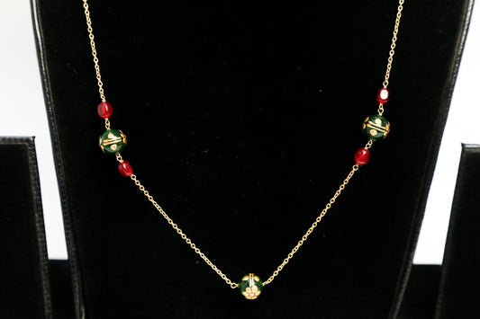 925 SS  HAND MADE gold polish natural red and green beads chain
