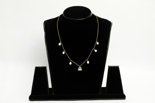 925 Silver ,22K GOLD plated Moissanite polki studded DROP necklace with Triangular motif