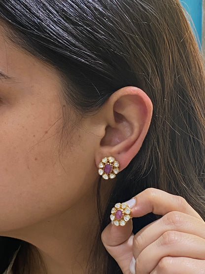 925 sterling silver GOLD plated Natural ruby+ Moissanite STUDS