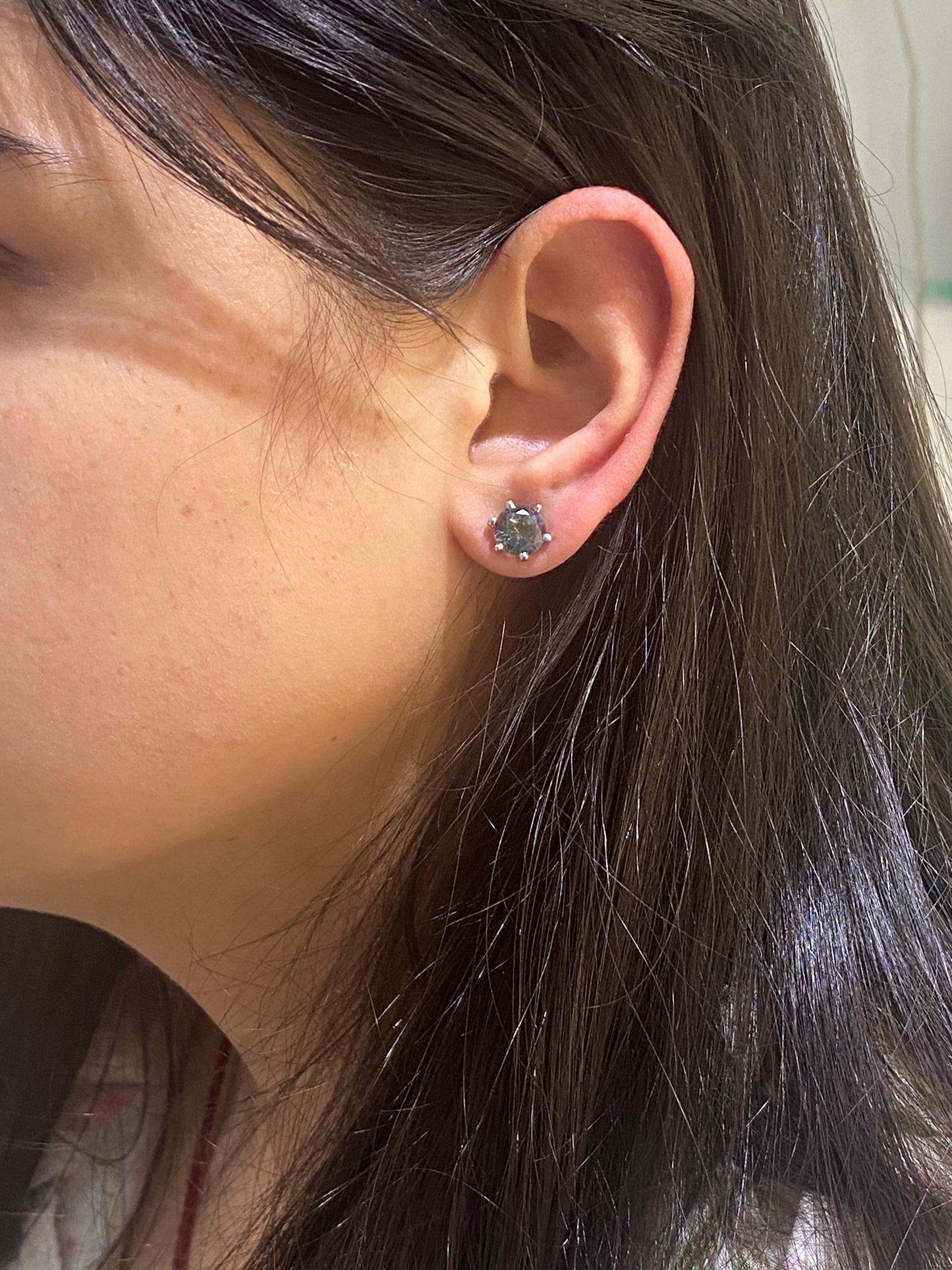 925 Sterling SILVER Rainbow shade Round solitaire studs