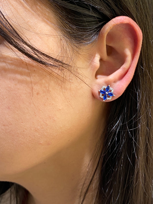 925 Sterling silver blue flower square studs